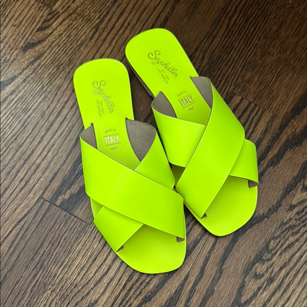 Seychelles Yellow Slide Sandals with Crisscross Straps
